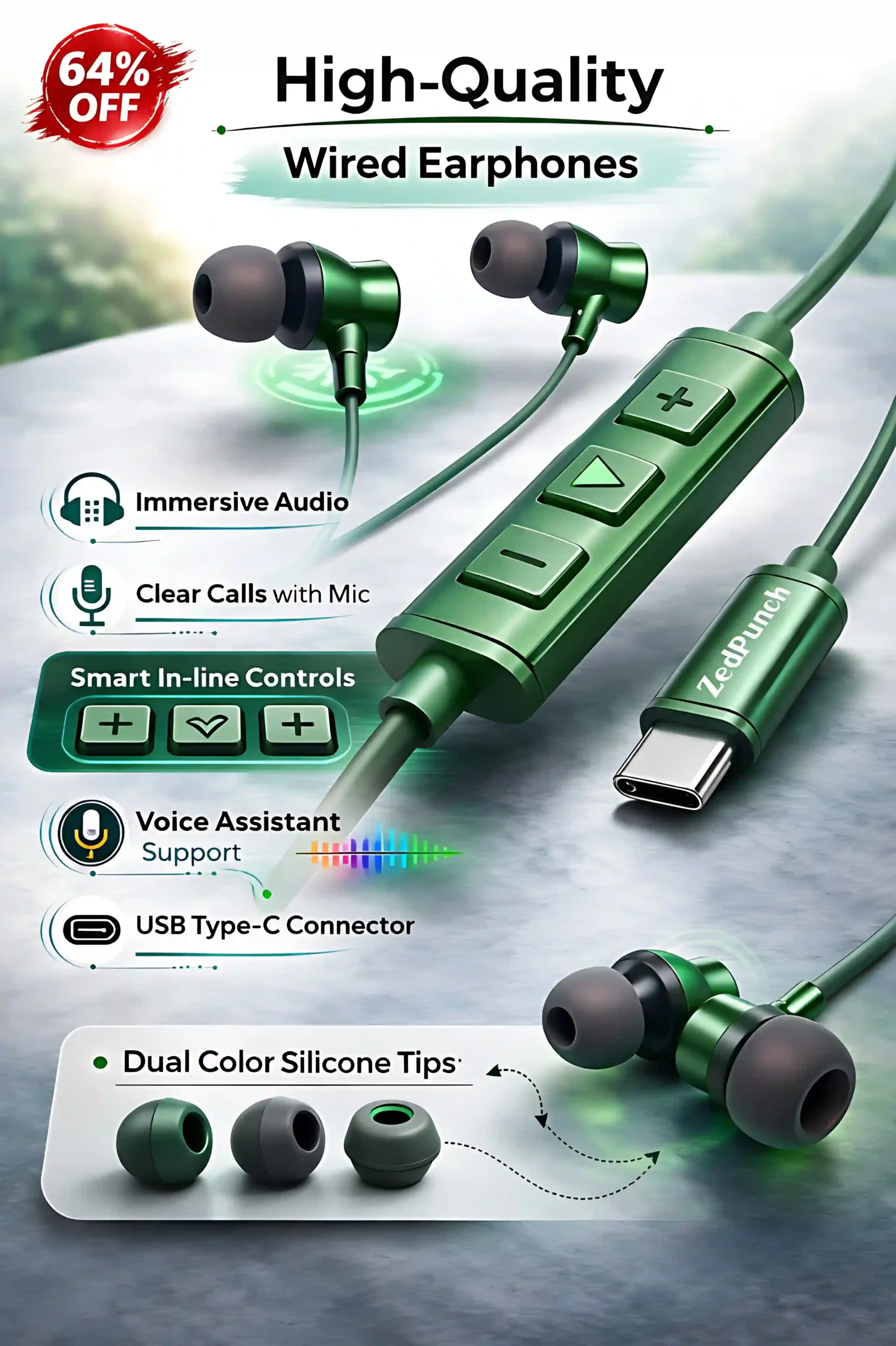Type-C Gaming & Magnetic Wire Earphone