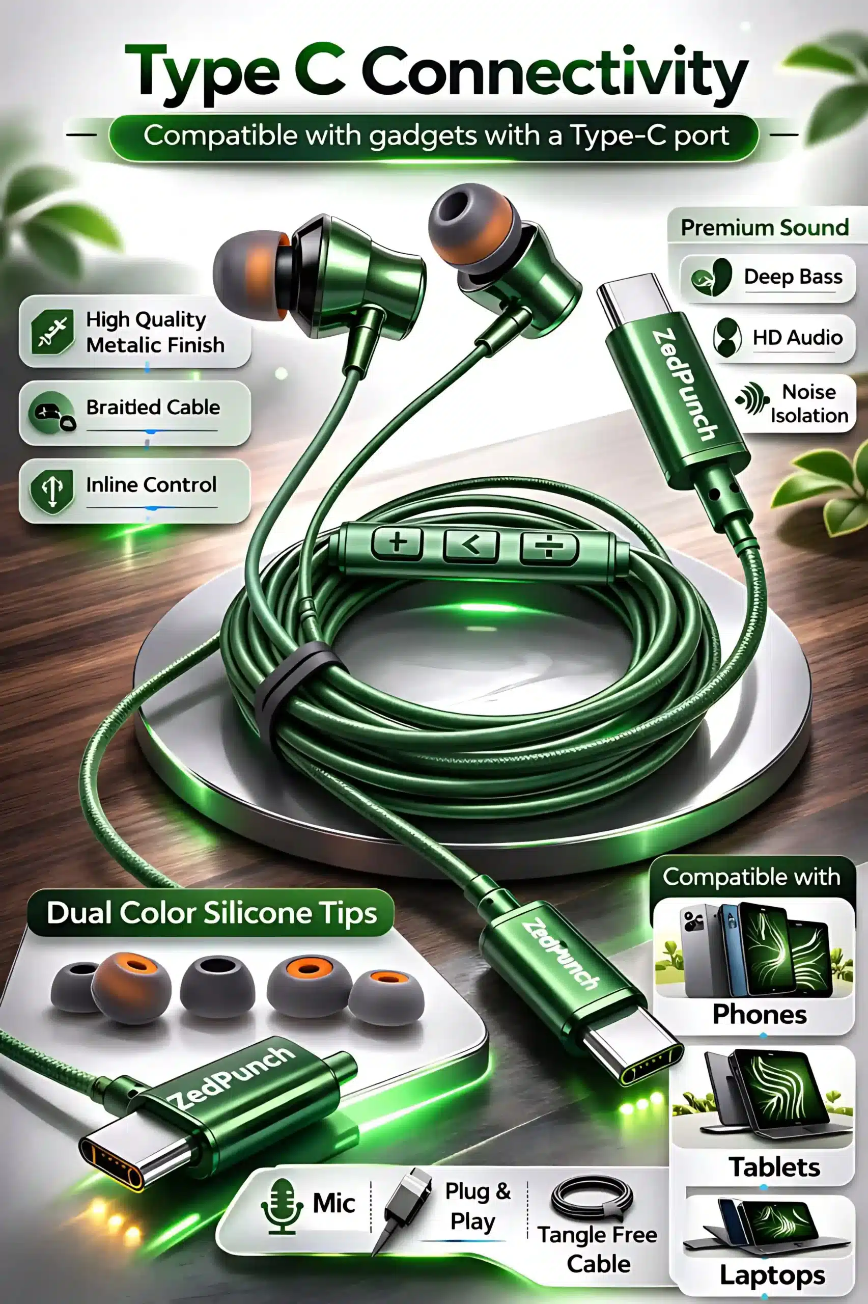 Type-C Gaming & Magnetic Wire Earphone