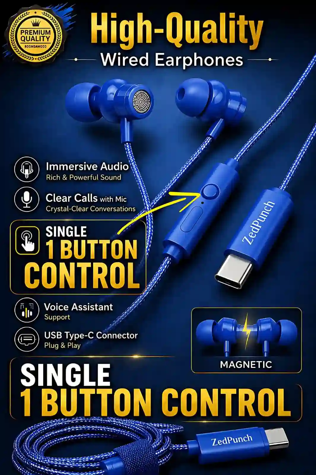 Type-C Gaming & Magnetic Wire Earphone