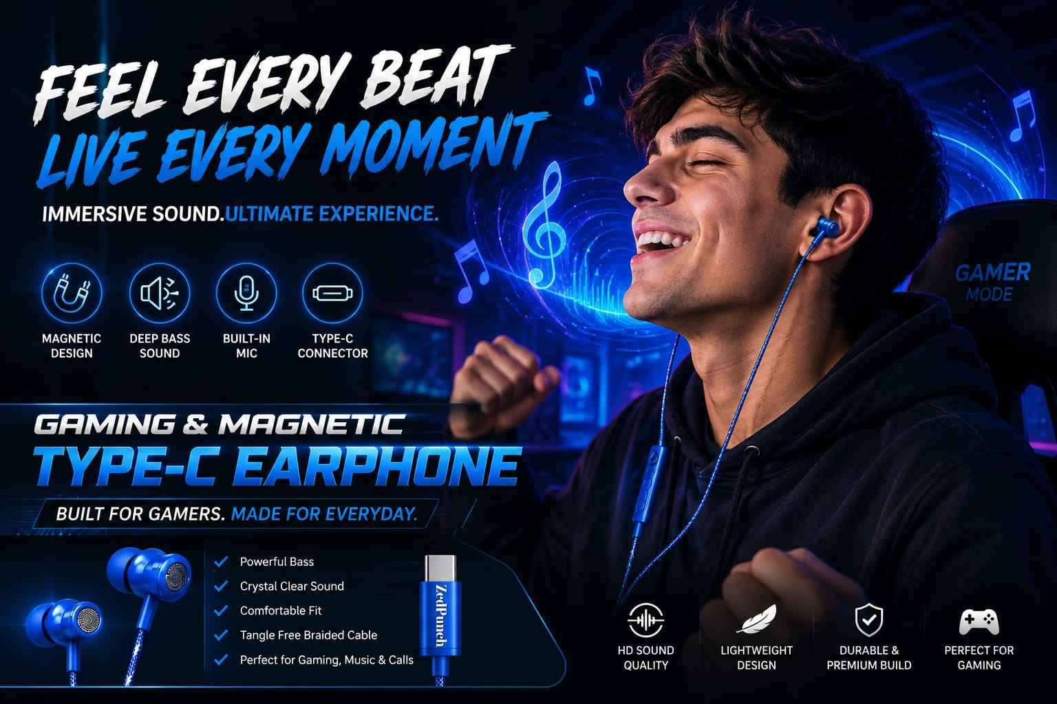 Gaming Magnetic Type-C Earphone Type-C Wired Earphone Gaming Earphone with Mic Magnetic Type-C Earphones ZedPunch Type-C Earphone Deep Bass Earphone HD Calling Earphone Gaming Wired Earbuds Type-C Headphones 10mm Bass Driver Earphone Low Latency Gaming Earphone Type-C Earphone for Android Wired Gaming Earphone with Mic Premium Type-C Earphone ZedPunch Gaming Earphone