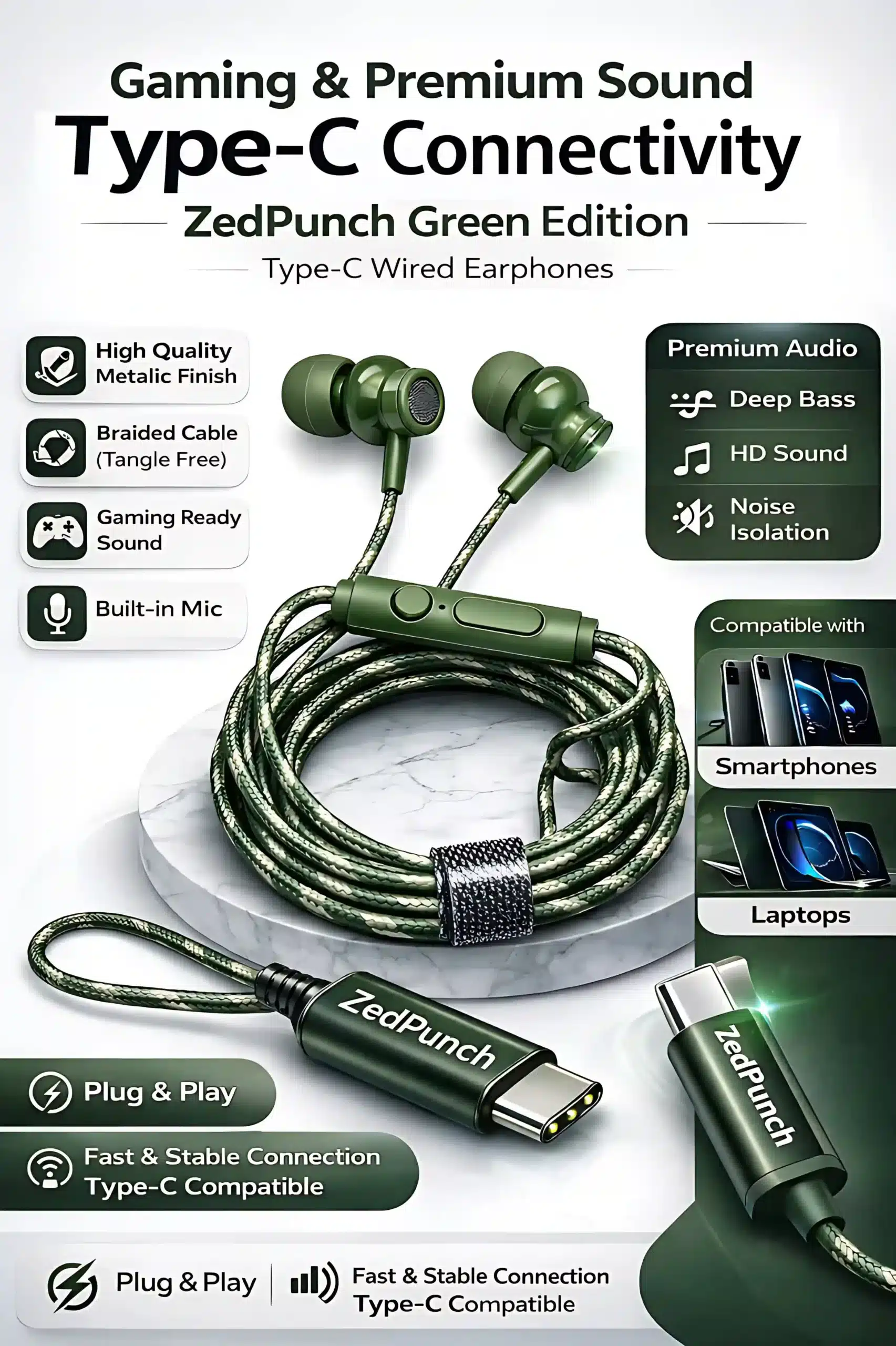 Type-C Gaming & Magnetic Wire Earphone