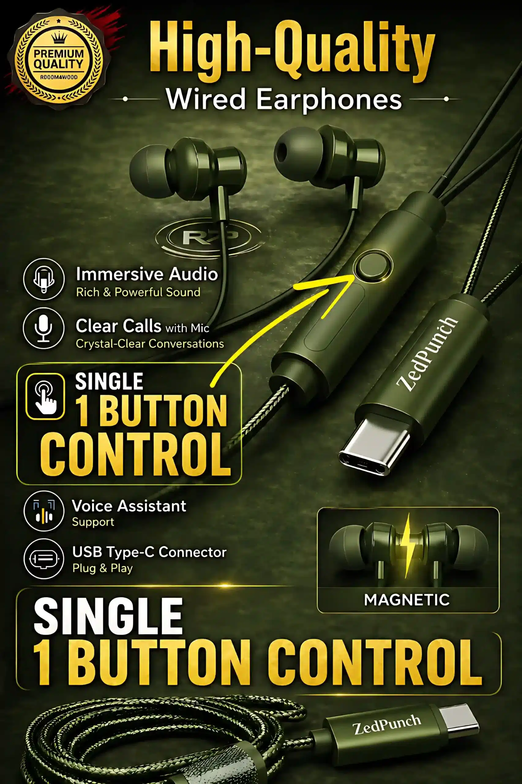 Type-C Gaming & Magnetic Wire Earphone